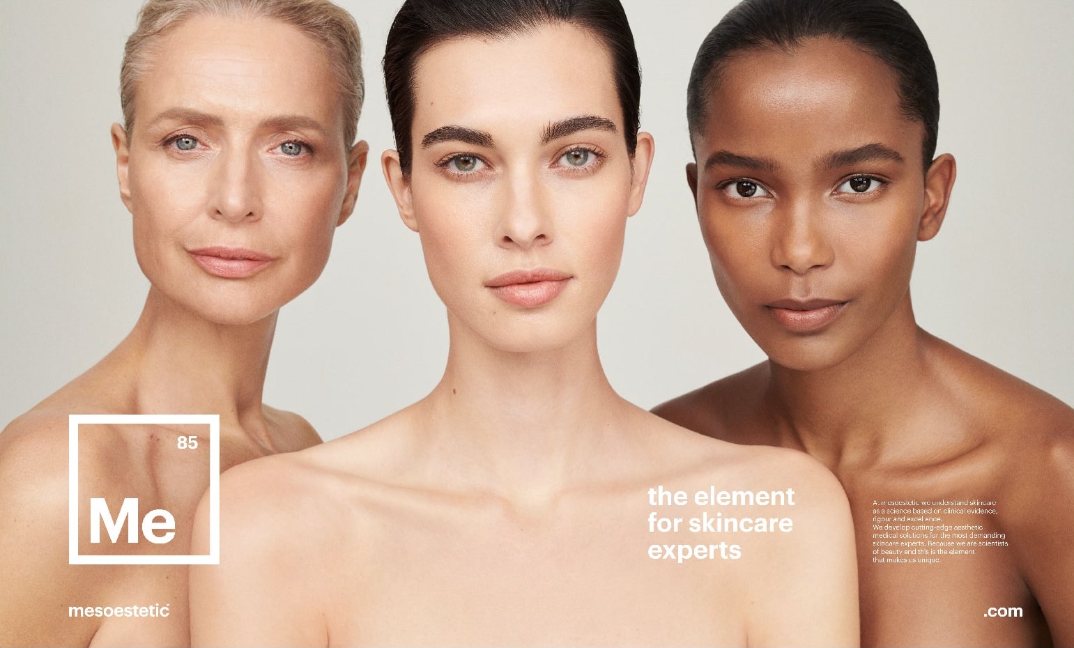 3 women with very clean and clear skin looking into the camera