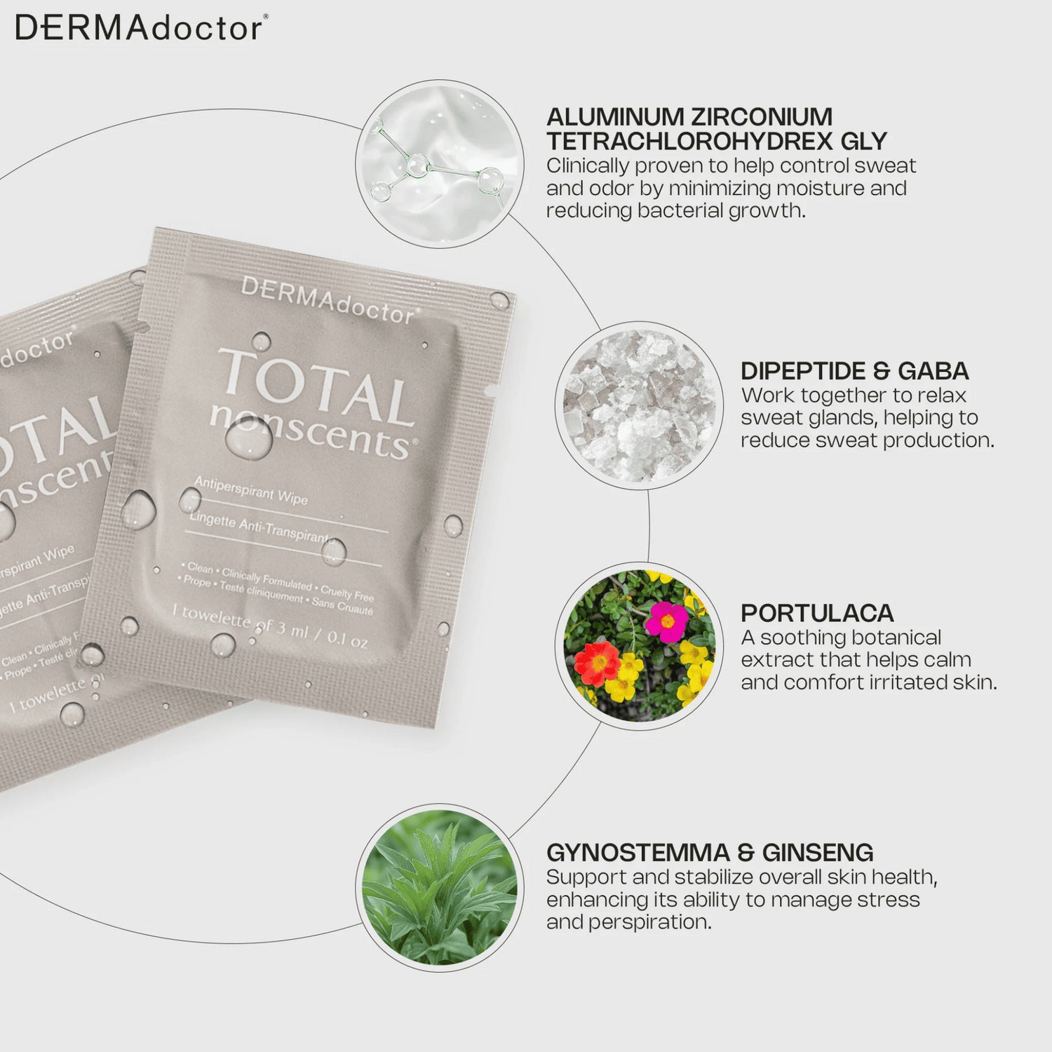 DERMAdoctor Total Transcents packaging with botanical elements and text on a white background