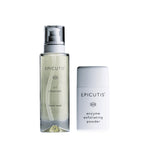 Epicutis Cleansing Essentials Set with Oil Cleanser pump bottle and Enzyme Exfoliating Powder on a white background.