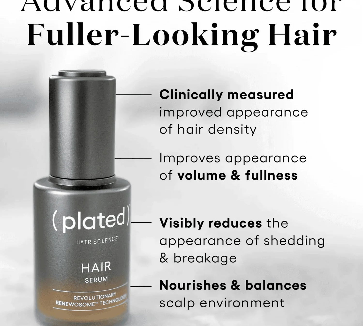 plated hair serum formula highlights with Renewosome technology and lightweight dropper