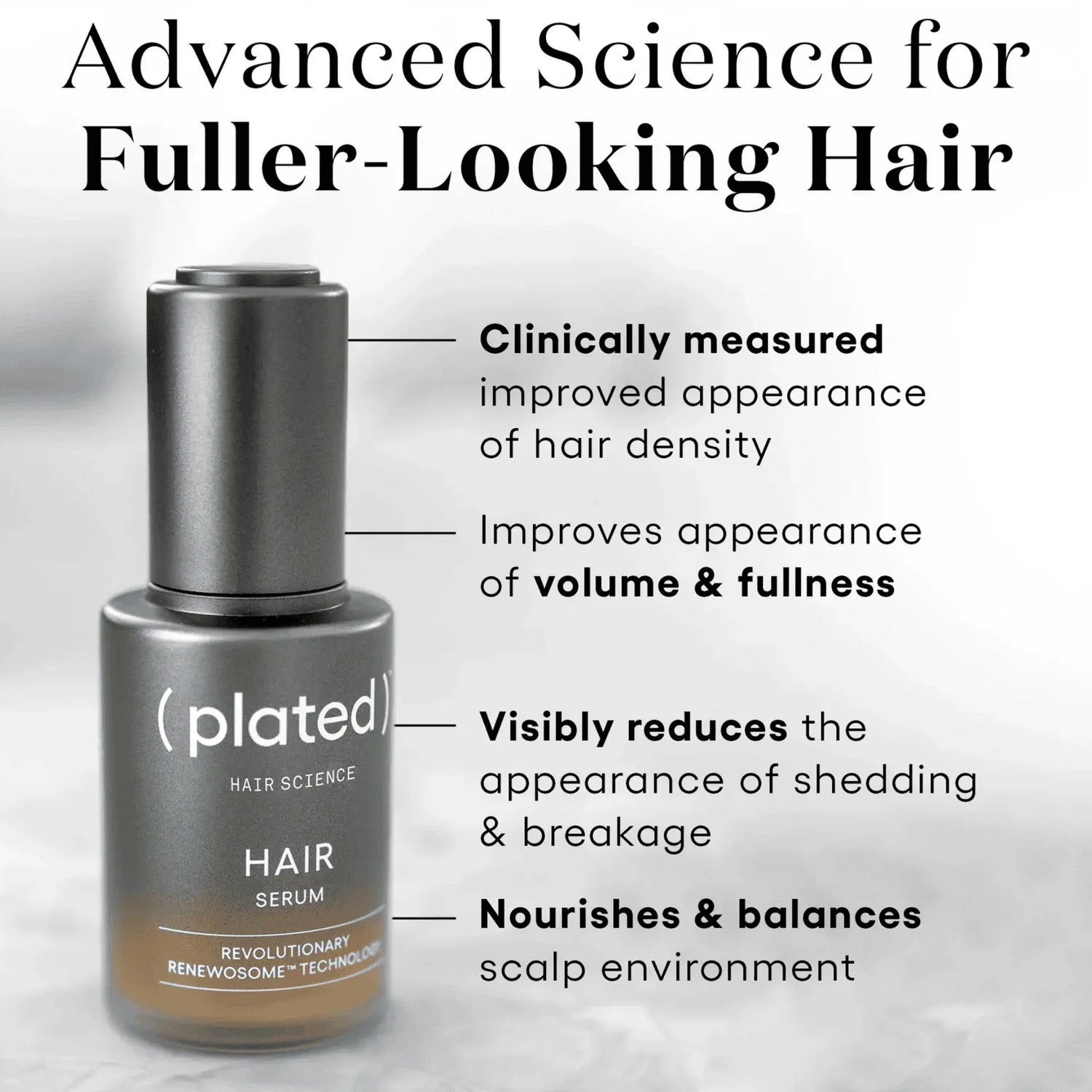 plated hair serum formula highlights with Renewosome technology and lightweight dropper