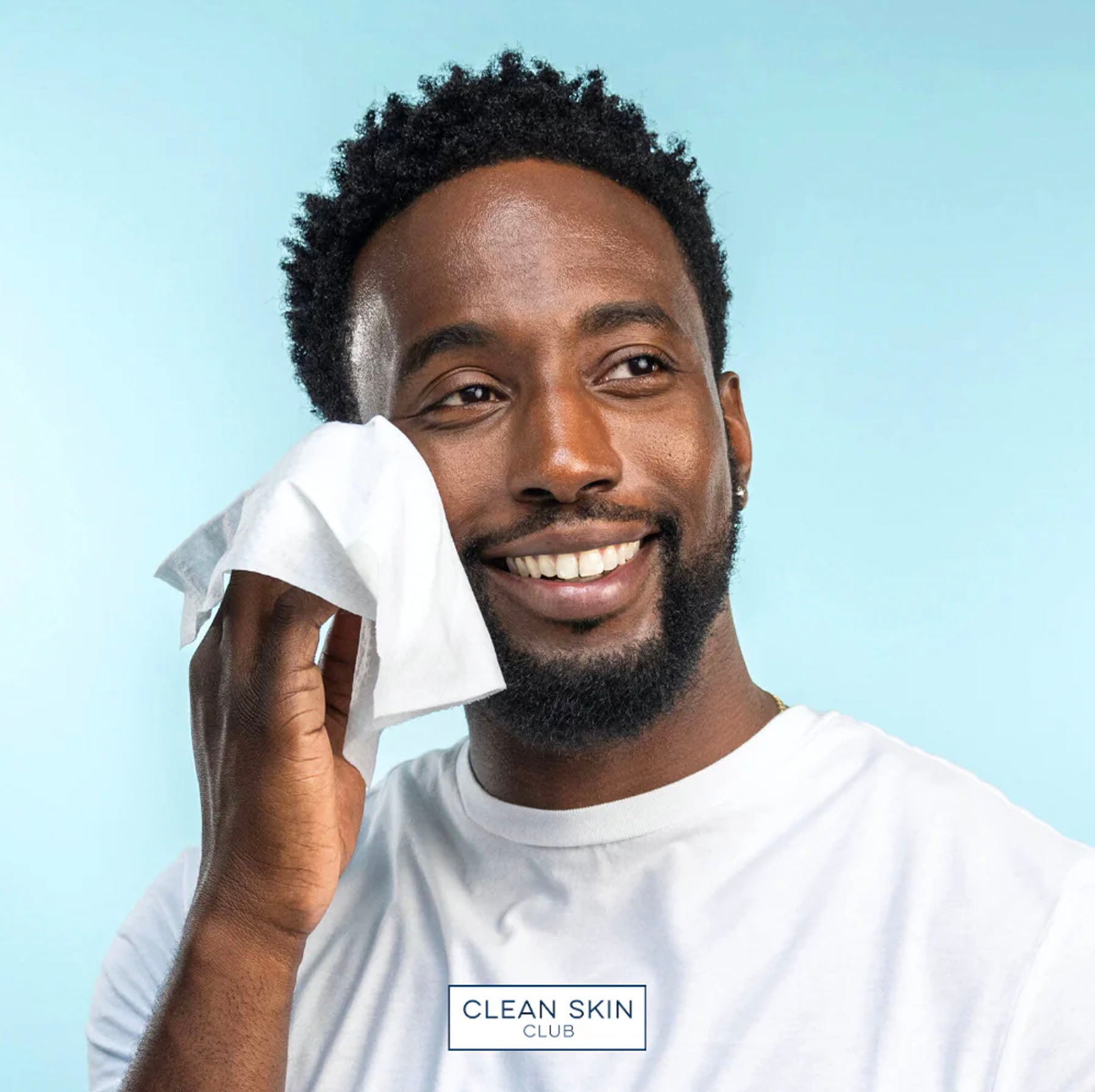 man using Clean Skin Club Wipes